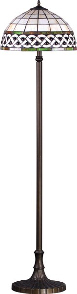KEJO Vitrážová sklenená stojacia lampa TIFANY, 1xE27, 60W, guľatá, hnedobiela