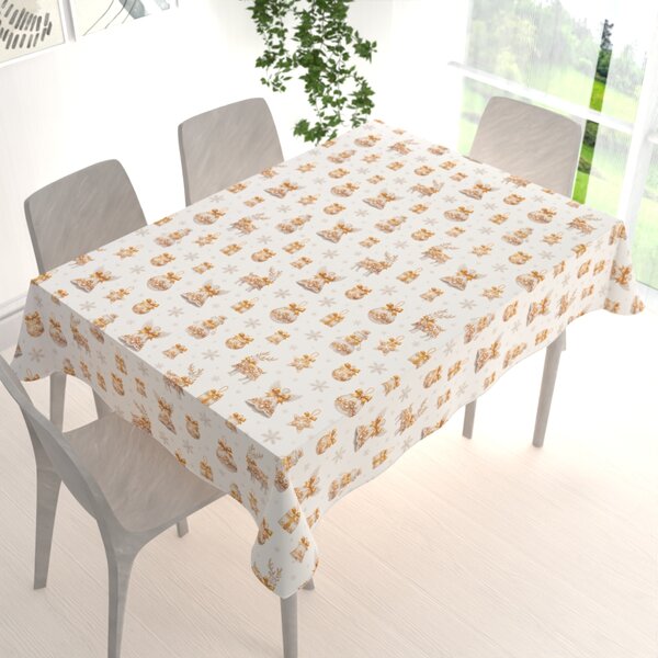 Biante Bavlnený obdĺžnikový obrus Sandra SA-797 Zlato-sivé vianočné ozdoby na bielom 50x100 cm