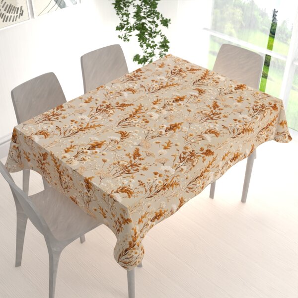 Biante Bavlnený obdĺžnikový obrus Sandra SA-795 Hnedo-béžové jesenné kvety na sivobéžovom 50x100 cm