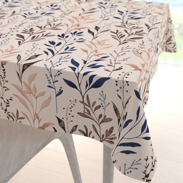 Biante Bavlnený štvorcový obrus Sandra SA-794 Modro-hnedé vetvičky s lístkami na púdrovom 40x40 cm