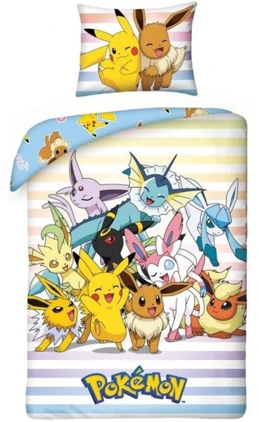 Bavlnené posteľné obliečky Pokémoni - motív Pikachu a Eevee - 100% bavlna - 70 x 90 cm + 140 x 200 cm