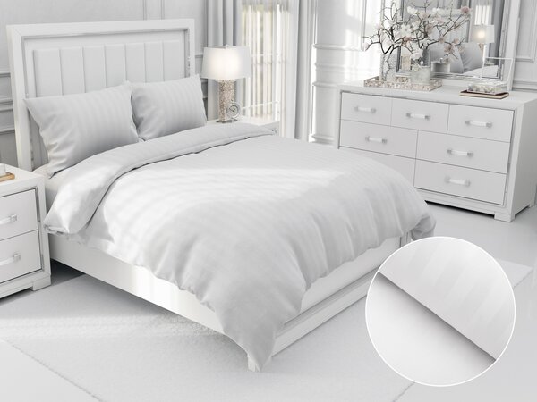 Biante Damaškové posteľné obliečky Atlas Grádl biele pásiky 22 mm DM-008 Predĺžené 140x220 a 70x90 cm