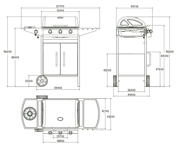 Plynový gril Avenberg s bočným horákom Boston,107,9 x 49,7 x 96,2 cm