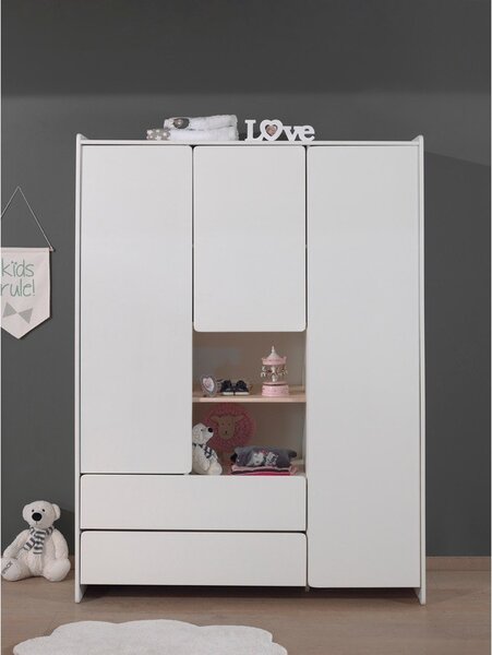 Biela detská šatníková skriňa Vipack Kiddy, 137,8 x 190 cm