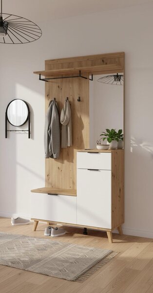 PREDSIEŇOVÝ NÁBYTOK, biela, dub artisan, 100/202/40 cm Xora - Predsieňové programy