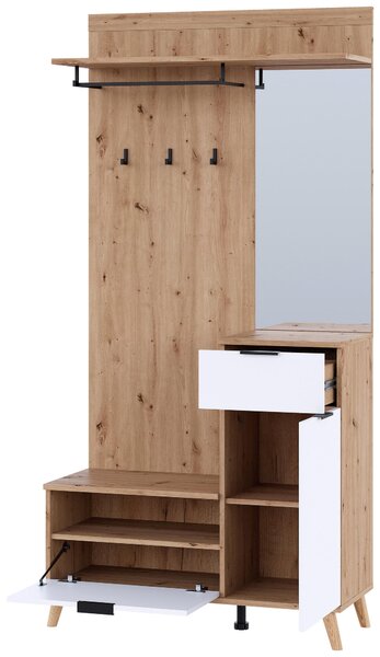 PREDSIEŇOVÝ NÁBYTOK, biela, dub artisan, 100/202/40 cm Xora - Predsieňové programy
