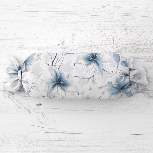 Biante Vankúš valec bonbon Sandra SA-737 Modro-sivé kvety vanilky na bielom 15x40 cm
