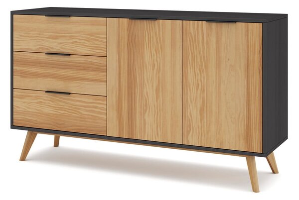 Čierna/prírodná nízka komoda z borovicového dreva 140x81 cm Lavis – Marckeric