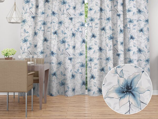 Biante Bavlnený záves Sandra SA-737 Modro-sivé kvety vanilky na bielom 150x140 cm
