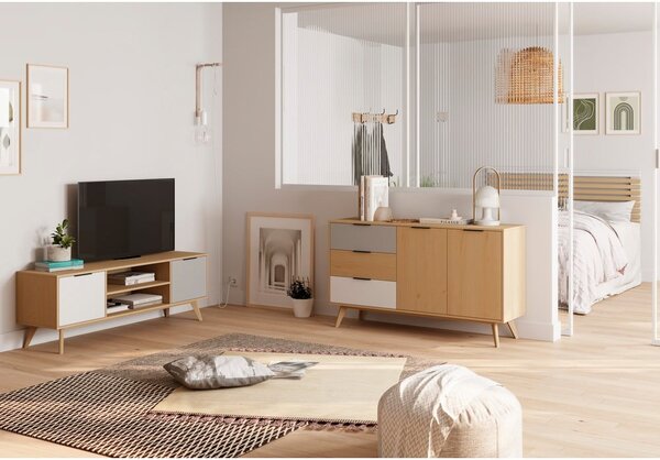 TV stolík z borovicového dreva v prírodnej farbe 140x53 cm Elfa - Marckeric
