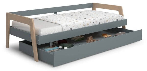 Zelená/sivozelená detská posteľ z borovicového dreva s výsuvným lôžkom s úložným priestorom s roštom 90x200 cm Carrie – Marckeric
