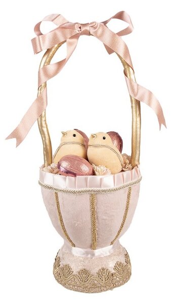 Ružová dekorácia košík s vajíčkami a kuriatkami Fancy - Ø 20*47 cm - Clayre & Eef