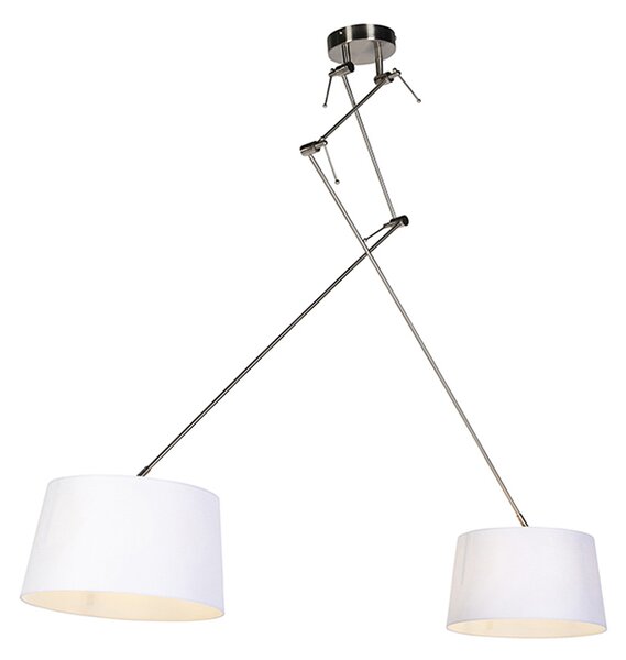 Závesná lampa s ľanovými odtieňmi biela 35 cm - oceľ Blitz II