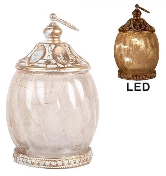 Béžová sklenená svietiaca LED lampáš Balli - Ø 7*11 cm - Clayre & Eef