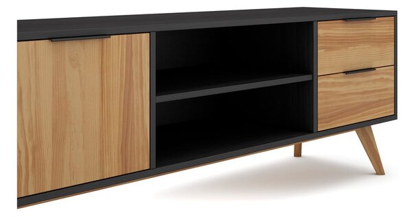 Čierny/prírodný TV stolík z borovicového dreva 180x53 cm Lavis – Marckeric