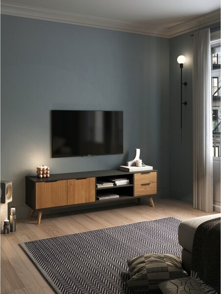 Čierny/prírodný TV stolík z borovicového dreva 180x53 cm Lavis – Marckeric