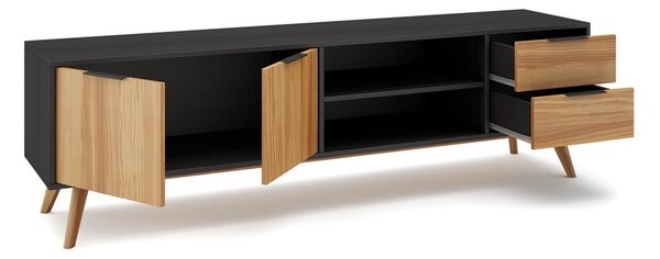Čierny/prírodný TV stolík z borovicového dreva 180x53 cm Lavis – Marckeric