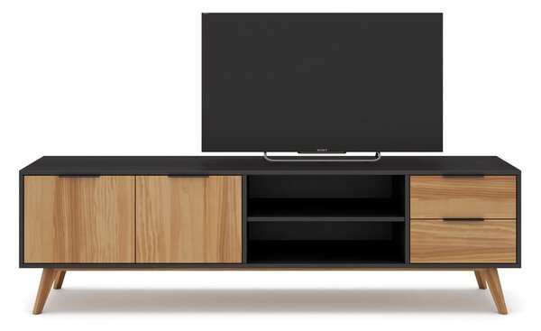 Čierny/prírodný TV stolík z borovicového dreva 180x53 cm Lavis – Marckeric