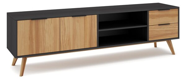Čierny/prírodný TV stolík z borovicového dreva 180x53 cm Lavis – Marckeric