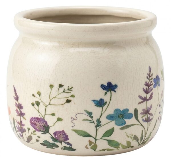 Keramický obal na kvetináč s lúčnymi kvetmi Rustic Flora S - Ø 12*10 cm - Clayre & Eef