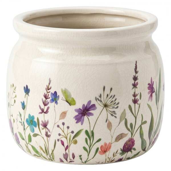 Keramický obal na kvetináč s lúčnymi kvetmi Rustic Flora M - Ø 16*13 cm - Clayre & Eef