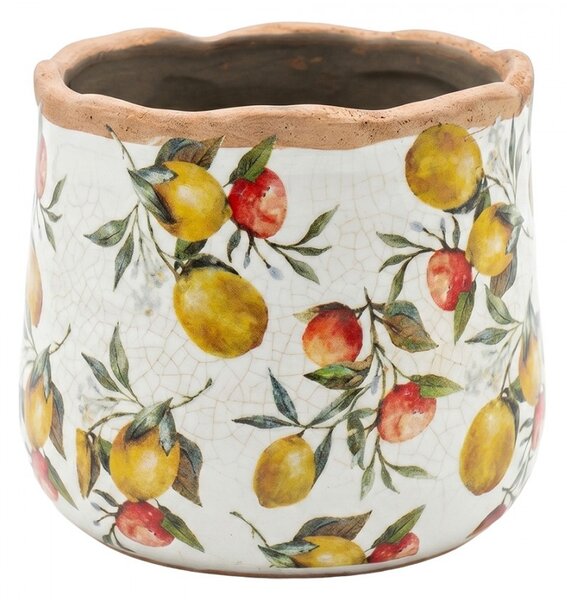 Dekoratívny keramický obal na kvetináč s citrónmi Lemon Grove M - Ø 14*12 cm - Clayre & Eef
