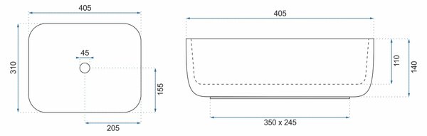 Rea Demi Mini, umývadlo na dosku 400x305x140 mm, imitácia kameňa Aiax Shiny, REA-U5065