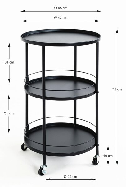 SERVÍROVACÍ VOZÍK, čierna, 45/75 cm Lomoco - Barový nábytok, Online Only