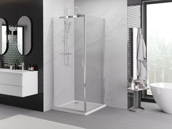 Mexen Exo, posuvná sprchová kabína, dvere 80 cm + bočná stena 80 cm, transparentné sklo, chróm, 8153-080-080-01-00