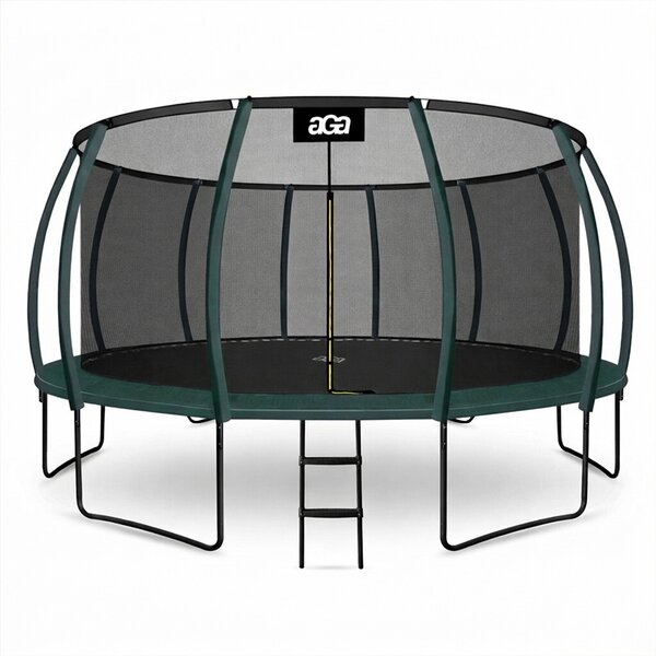 Aga Trampolína 500 cm Tmavo zelená + ochranná sieť + schodíky