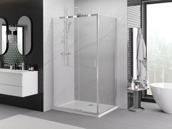 Mexen Exo, posuvná sprchová kabína, dvere 80 cm + bočná stena 70 cm, transparentné sklo, chróm, 8153-080-070-01-00