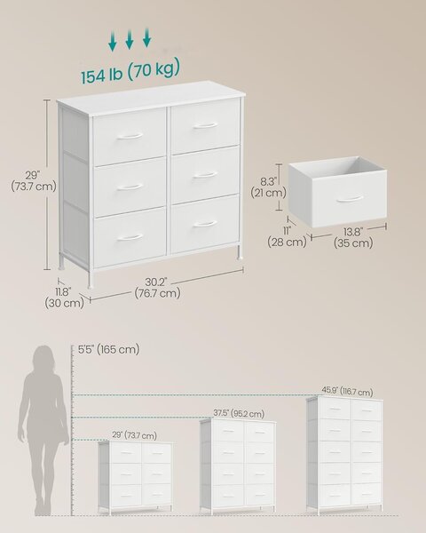 SONGMICS Komoda s látkovými zásuvkami Dopi 76,7 cm biela