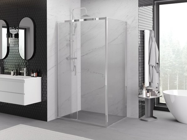 Mexen Exo, posuvná sprchová kabína, dvere 80 cm + bočná stena 70 cm, transparentné sklo, chróm, 8153-080-070-01-00