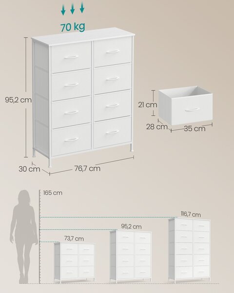 SONGMICS Komoda s látkovými zásuvkami Dopi 76,7 cm biela II