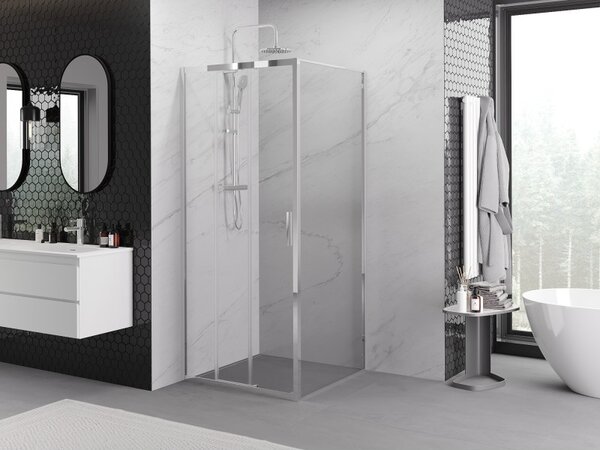 Mexen Exo, posuvná sprchová kabína, dvere 80 cm + bočná stena 80 cm, transparentné sklo, chróm, 8153-080-080-01-00