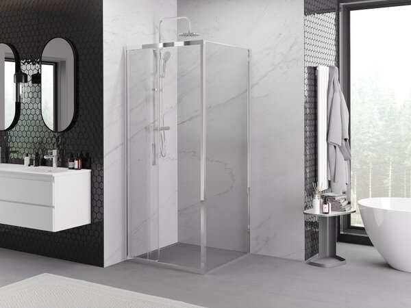 Mexen Exo, posuvná sprchová kabína, dvere 80 cm + bočná stena 80 cm, transparentné sklo, chróm, 8153-080-080-01-00