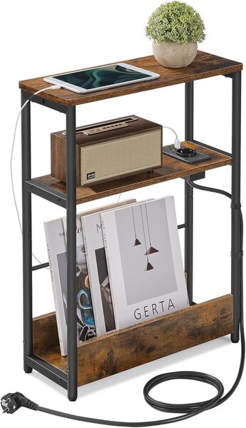 SONGMICS Odkladací stolík Vasagle Keegan s USB a zásuvkou hnedý/čierny