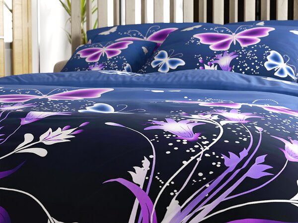 Obliečky z mikrovlákna VIOLET BUTTERFLY tmavo modré Rozmer obliečky: 70 x 90 cm | 140 x 200 cm
