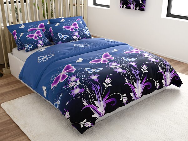 Obliečky z mikrovlákna VIOLET BUTTERFLY tmavo modré Rozmer obliečky: 70 x 90 cm | 140 x 200 cm