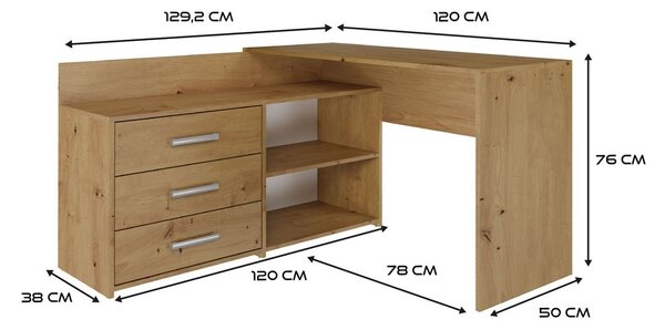 TP Living Rohový písací stôl + komoda DANY ľavý dub artisan