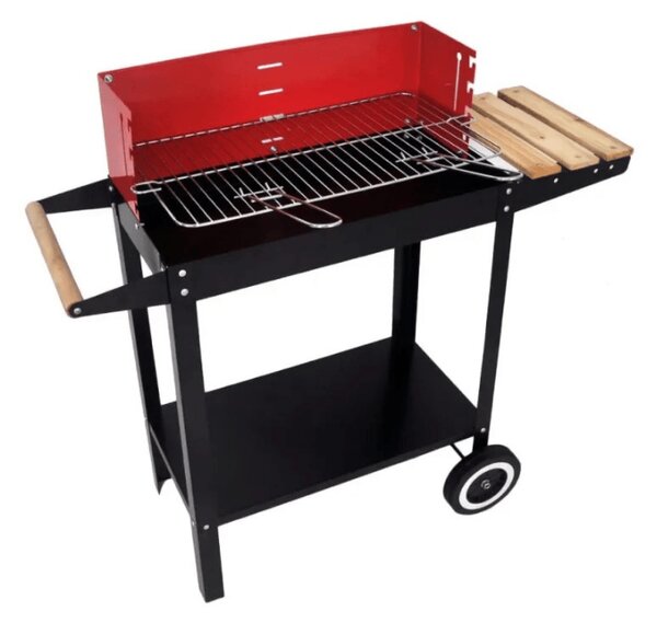 Záhradný gril na drevené uhlie BBQ 87x35 cm, čierny/červený