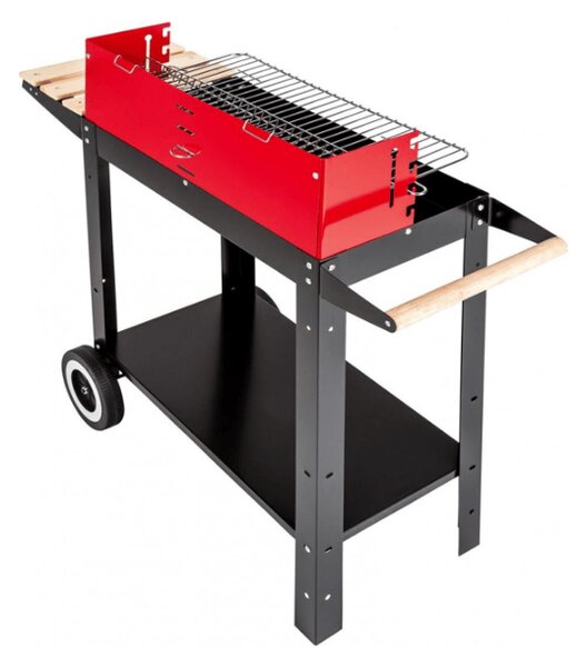 Záhradný gril na drevené uhlie BBQ 87x35 cm, čierny/červený