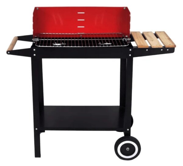 Záhradný gril na drevené uhlie BBQ 87x35 cm, čierny/červený