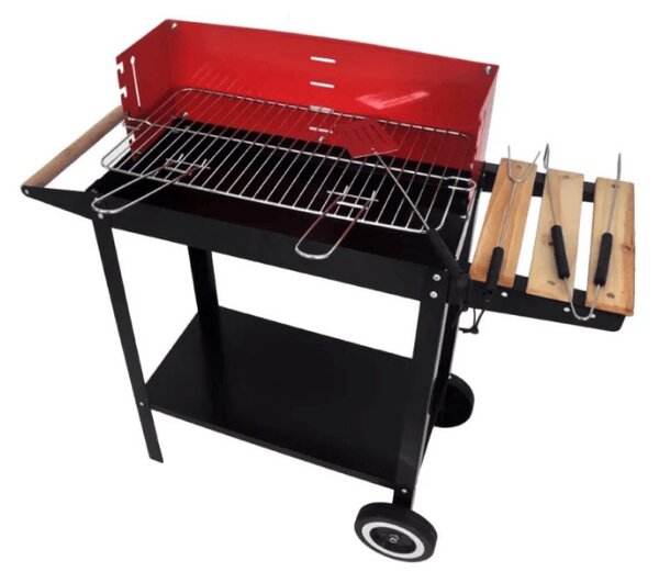 Záhradný gril na drevené uhlie BBQ 87x35 cm, čierny/červený