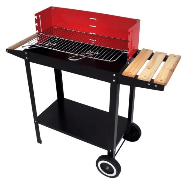 Záhradný gril na drevené uhlie BBQ 87x35 cm, čierny/červený
