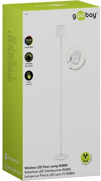 Bezdrôtová stojacia LED lampa, veľkosť XL, 122 cm, RGBW, biela