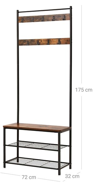 Kovová predsieňová stena TAYLOR 72x175 cm, čierna/rustikálne hnedá