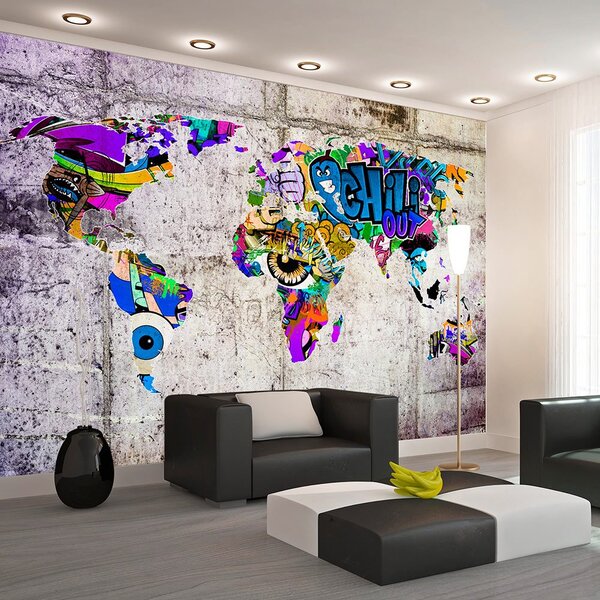 Samolepiaca tapeta mapa v graffiti prevedení - Across Colorful World