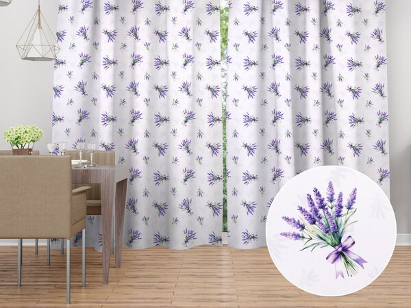 Biante Dekoračný záves TF-128 Vetvičky levandúľ na bielom 140x140 cm