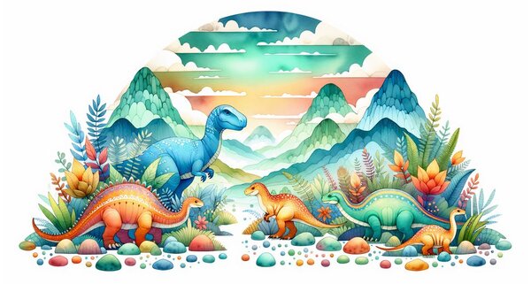 Obraz farebné dinosaury v horách